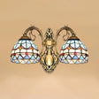 Blue Stained Glass Baroque Dome Wall Sconce With Curved Arm And 2 Lights