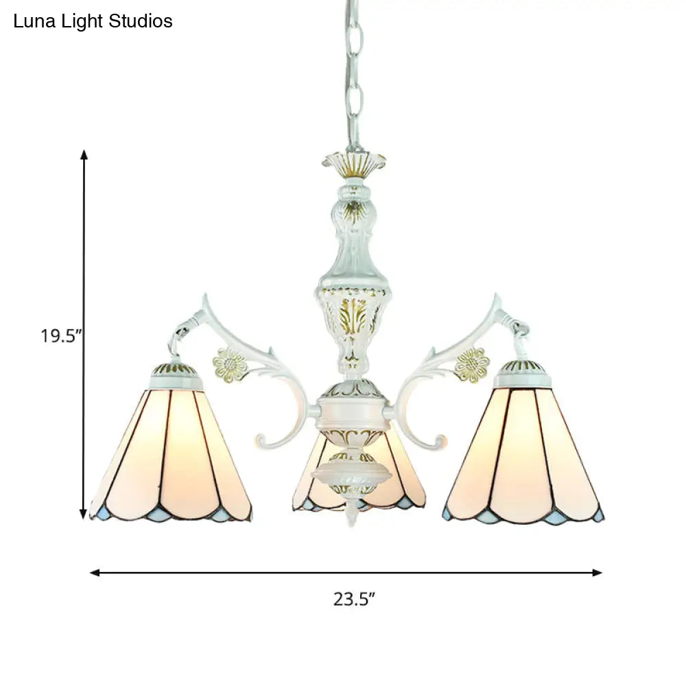 Blue Stained Glass Pendant Chandelier With Traditional Pattern For Indoor Dining