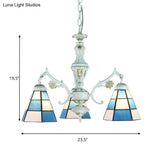 Blue Stained Glass Pendant Chandelier With Traditional Pattern For Indoor Dining