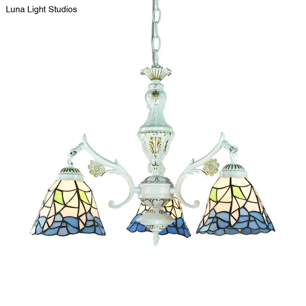 Blue Stained Glass Pendant Chandelier With Traditional Pattern For Indoor Dining