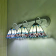 Blue Stained Glass Pyramid Sconce Light - Wall Mounted 3-Head Fixture For Living Room