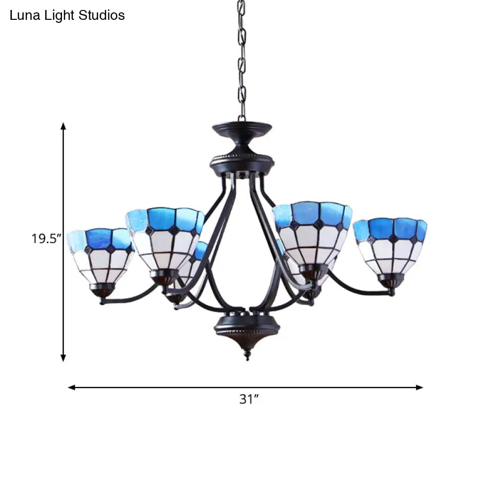 Blue Stained Glass Tiffany Pendant Chandelier Light With Upward 6/8 Lights