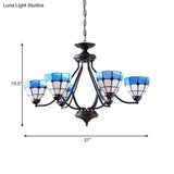 Blue Stained Glass Tiffany Pendant Chandelier Light With Upward 6/8 Lights
