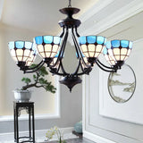 Blue Stained Glass Tiffany Pendant Chandelier Light With Upward 6/8 Lights 8 /