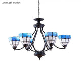 Blue Stained Glass Tiffany Pendant Chandelier Light With Upward 6/8 Lights