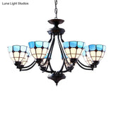 Blue Stained Glass Tiffany Pendant Chandelier Light With Upward 6/8 Lights