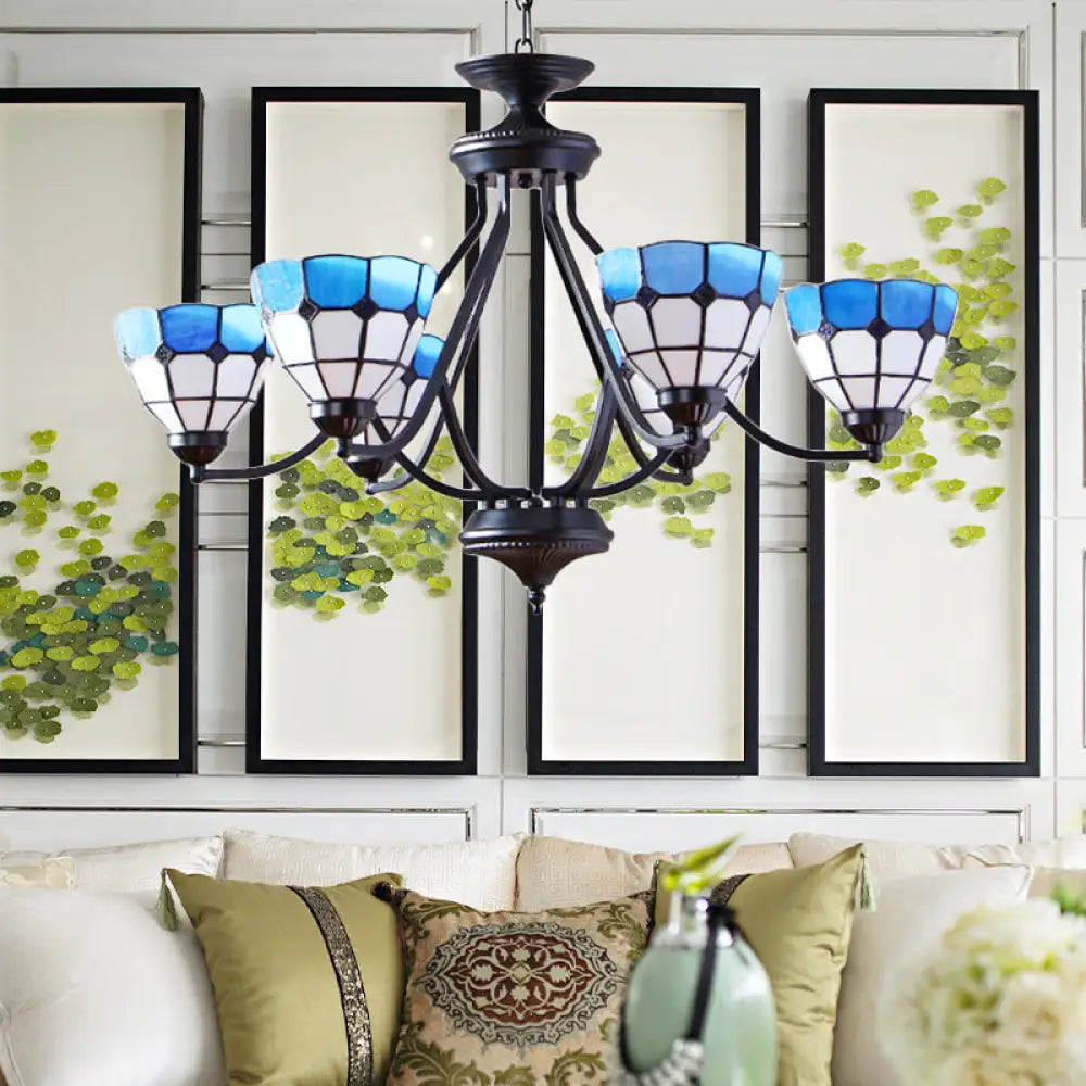 Blue Stained Glass Tiffany Pendant Chandelier Light With Upward 6/8 Lights 6 /