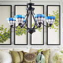 Blue Stained Glass Tiffany Pendant Chandelier Light With Upward 6/8 Lights 6 /