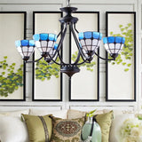 Blue Stained Glass Tiffany Pendant Chandelier Light With Upward 6/8 Lights 6 /