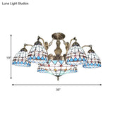 Blue Stained Glass Tiffany Pendant Lamp With 7/9 Light Cone Ceiling Chandelier