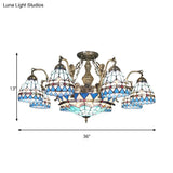 Blue Stained Glass Tiffany Pendant Lamp With 7/9 Light Cone Ceiling Chandelier