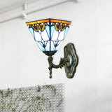 Blue Stained Glass Tiffany Victorian Sconce Lamp: Pyramid Study Room Wall Light