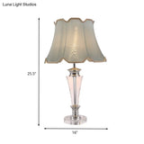 Blue Tapered Fabric Task Light With Modern Hand-Cut Crystal: 1-Head Nightstand Lamp