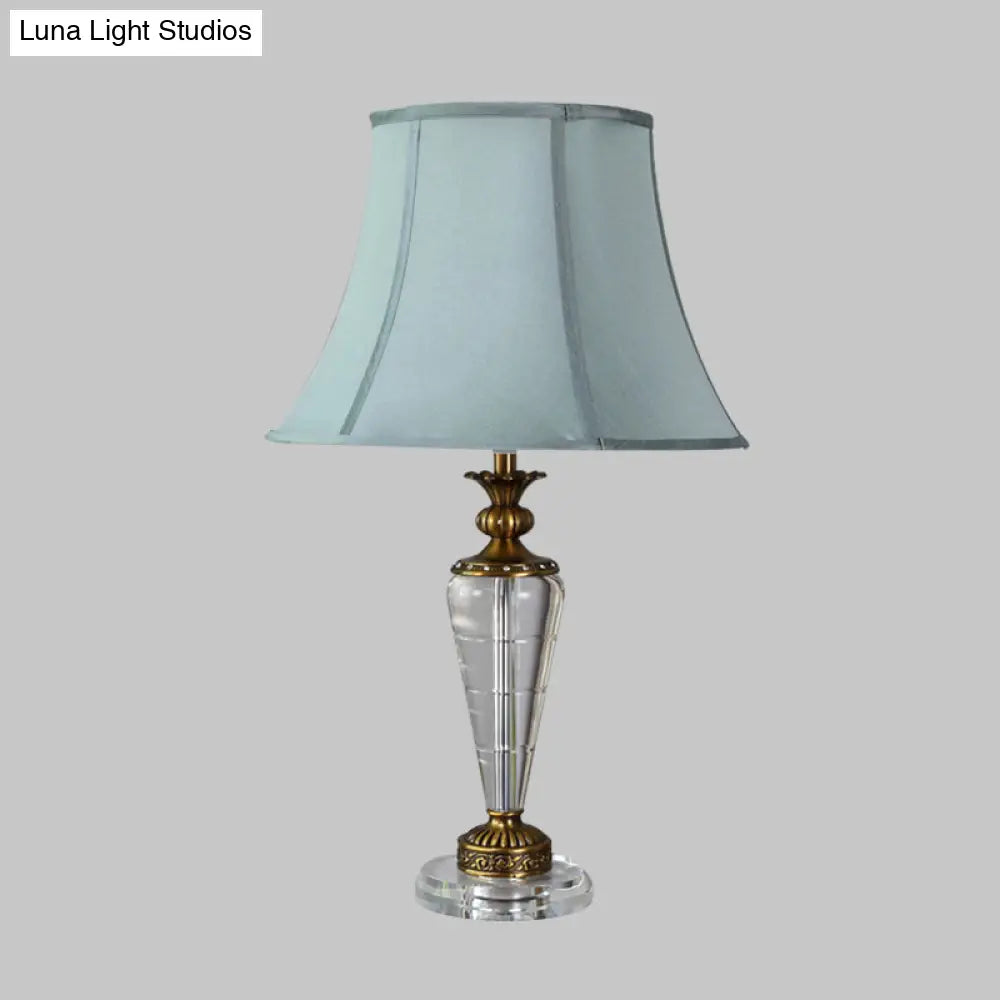 Blue Tapered Nightstand Lamp With Crystal Base - Elegant Single Bulb Table Light For Bedroom