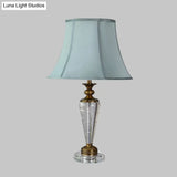 Blue Tapered Nightstand Lamp With Crystal Base - Elegant Single Bulb Table Light For Bedroom
