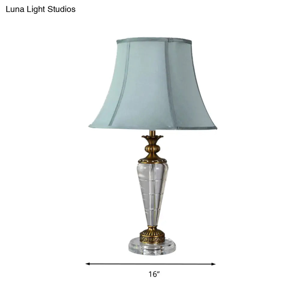 Blue Tapered Nightstand Lamp With Crystal Base - Elegant Single Bulb Table Light For Bedroom