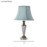 Blue Tapered Nightstand Lamp With Crystal Base - Elegant Single Bulb Table Light For Bedroom