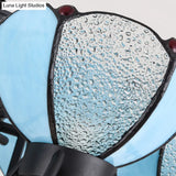 Blue Tiffany Chandelier Lamp - 6/8 Light Bowl Pendant Lighting With Adjustable Chain For Foyer
