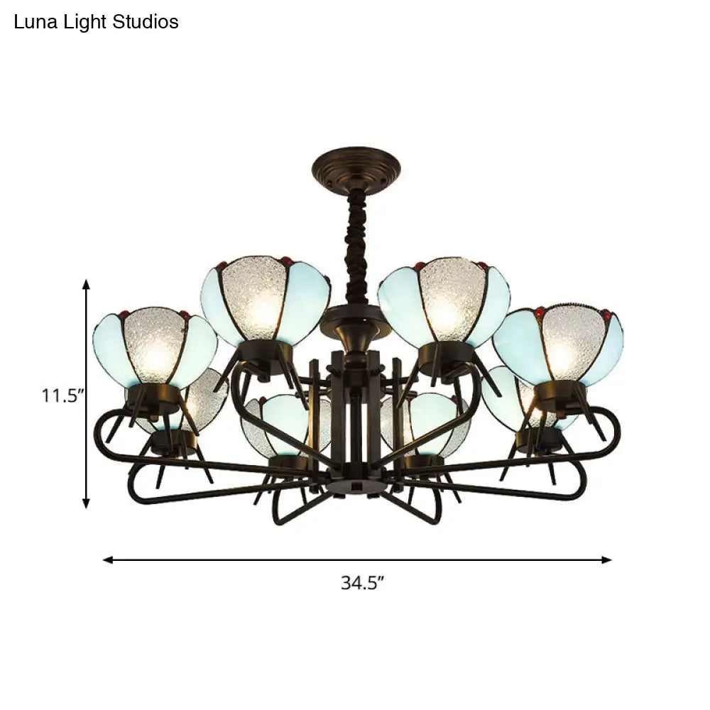 Blue Tiffany Chandelier Lamp - 6/8 Light Bowl Pendant Lighting With Adjustable Chain For Foyer