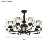 Blue Tiffany Chandelier Lamp - 6/8 Light Bowl Pendant Lighting With Adjustable Chain For Foyer