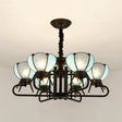 Blue Tiffany Chandelier Lamp - 6/8 Light Bowl Pendant Lighting With Adjustable Chain For Foyer 6 /