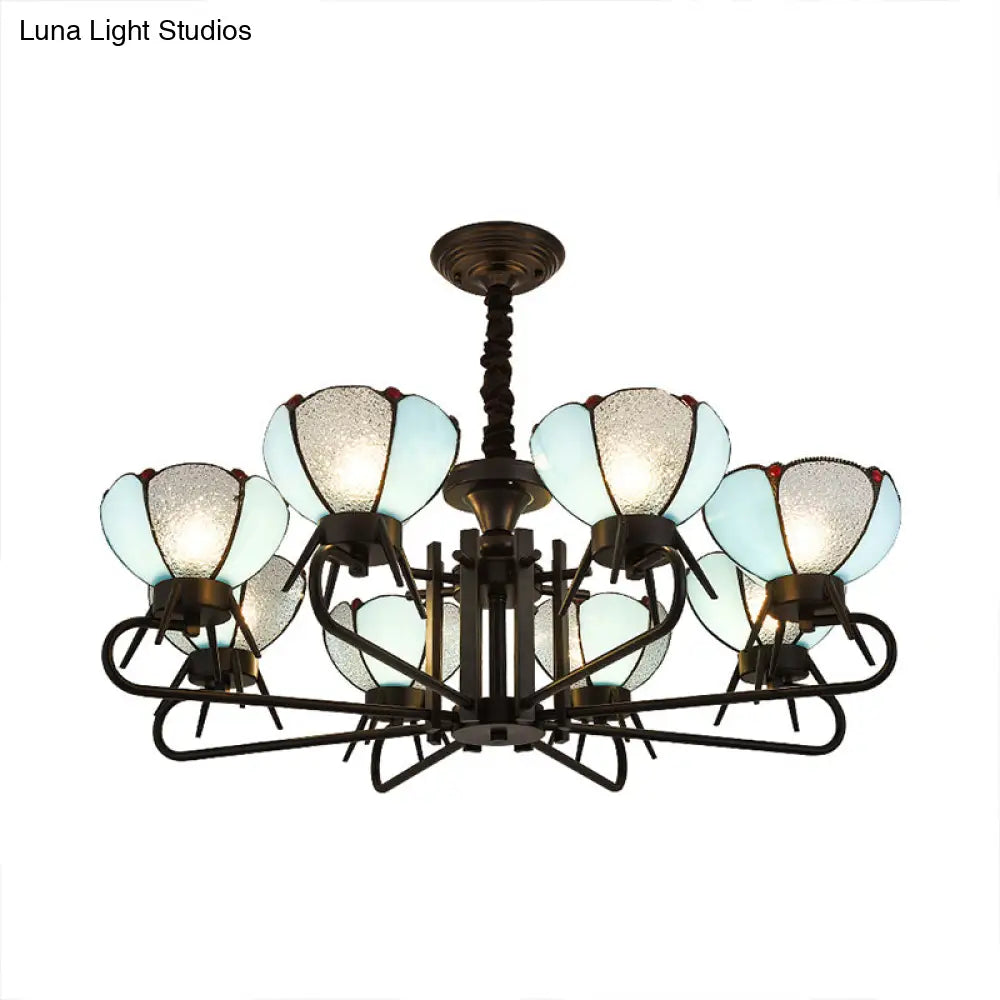 Blue Tiffany Chandelier Lamp - 6/8 Light Bowl Pendant Lighting With Adjustable Chain For Foyer