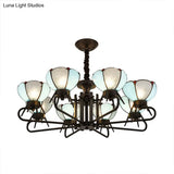 Blue Tiffany Chandelier Lamp - 6/8 Light Bowl Pendant Lighting With Adjustable Chain For Foyer