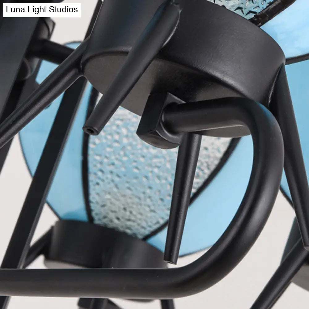 Blue Tiffany Chandelier Lamp - 6/8 Light Bowl Pendant Lighting With Adjustable Chain For Foyer