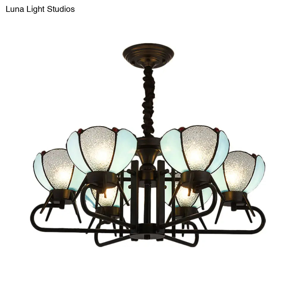 Blue Tiffany Chandelier Lamp - 6/8 Light Bowl Pendant Lighting With Adjustable Chain For Foyer