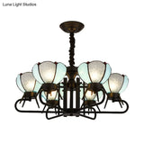 Blue Tiffany Chandelier Lamp - 6/8 Light Bowl Pendant Lighting With Adjustable Chain For Foyer