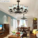 Blue Tiffany Chandelier Lamp - 6/8 Light Bowl Pendant Lighting With Adjustable Chain For Foyer