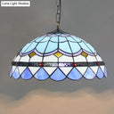 Blue Tiffany Glass Dome Hanging Lamp - 16’ Wide 1 Light
