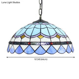 Blue Tiffany Glass Dome Hanging Lamp - 16’ Wide 1 Light