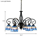 Blue Tiffany Grid Dome Ceiling Light With 6/8 Lights - Perfect Bedroom Lighting