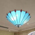 Blue Tiffany Style Cone Ceiling Lamp - Art Glass Finish Flush Light For Dining Room