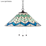 Blue Tiffany-Style Cone Pendant Light Fixture With Stained Art Glass - 16’/19.5’ W Single Head