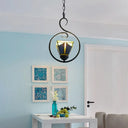 Blue Tiffany Style Stained Glass Pyramid Pendant Light With Stainless Steel Suspension - 1-Light