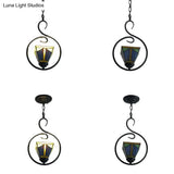 Blue Tiffany Style Stained Glass Pyramid Pendant Light With Stainless Steel Suspension - 1-Light