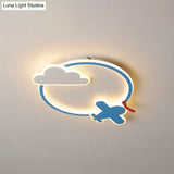 Blue & White Nursery Flush Mount Light - Metal Led Ceiling Fixture For Kids’ Room