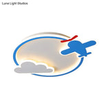 Blue & White Nursery Flush Mount Light - Metal Led Ceiling Fixture For Kids’ Room