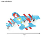 Blue Wooden Cartoon Led Ceiling Light - Kid’s Kindergarten Plane Shape Design