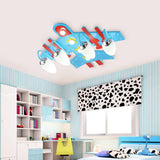 Blue Wooden Cartoon Led Ceiling Light - Kid’s Kindergarten Plane Shape Design