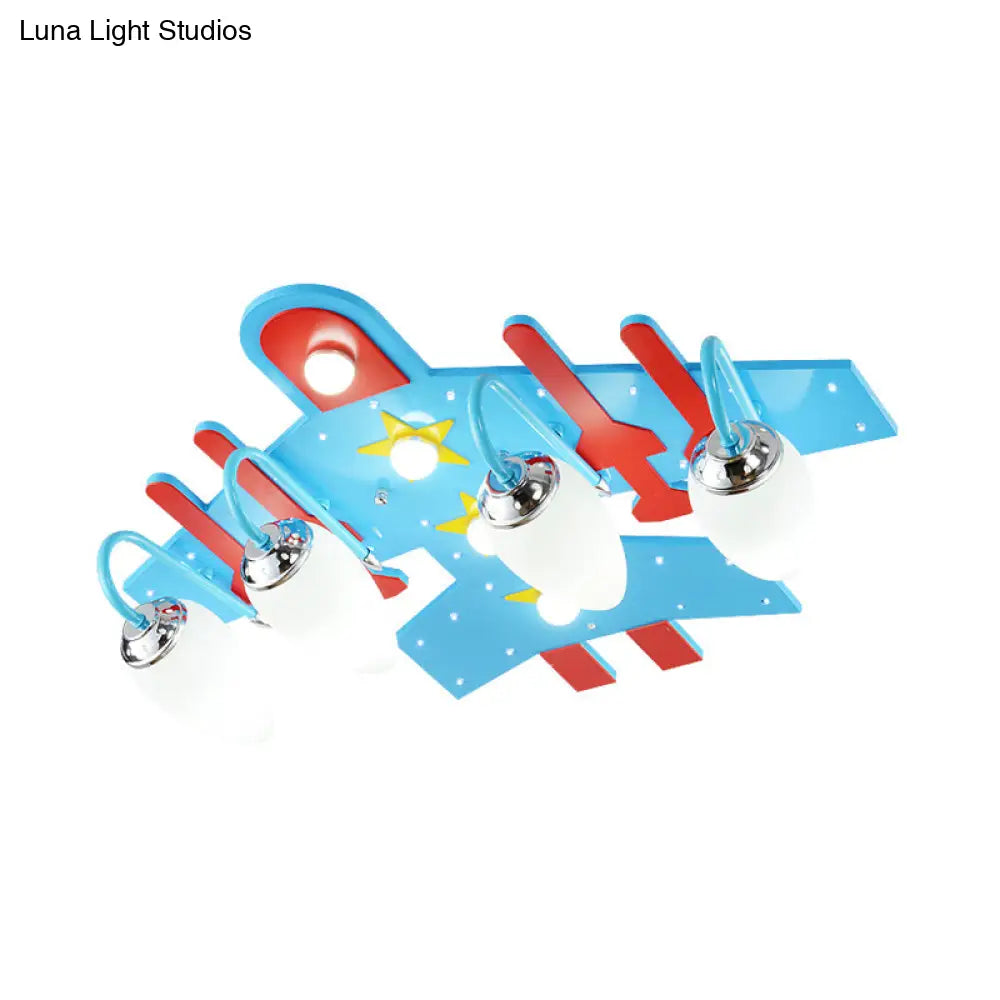 Blue Wooden Cartoon Led Ceiling Light - Kid’s Kindergarten Plane Shape Design