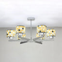 Blue/Yellow Glass Mosaic Ceiling Light With Chrome Finish - Modern 6-Light Hanging Chandelier Yellow