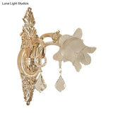 Bluebells Frosted Glass Wall Sconce In Gold For Traditional Family Room