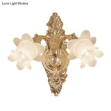 Bluebells Frosted Glass Wall Sconce In Gold For Traditional Family Room