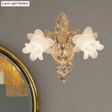 Bluebells Frosted Glass Wall Sconce In Gold For Traditional Family Room