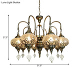 Bohemia Clear Crackle Glass Lantern Suspension Lamp - Bronze Chandelier With 8 Lights