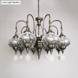 Bohemia Clear Crackle Glass Lantern Suspension Lamp - Bronze Chandelier With 8 Lights