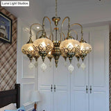 Bohemia Clear Crackle Glass Lantern Suspension Lamp - Bronze Chandelier With 8 Lights
